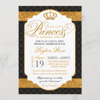 Princess Black & Gold Luxury Geburtstag Einladung