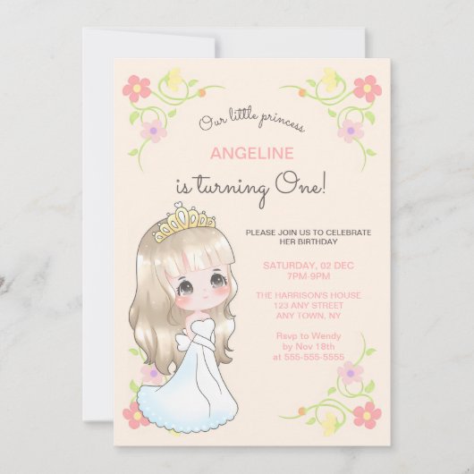 Princess Bloral Peach Birthday Einladung (Vorderseite)