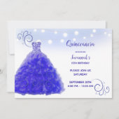 Princess Blue Gown String Lights Quinceanera Einladung (Vorderseite)