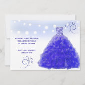 Princess Blue Gown String Lights Quinceanera Einladung (Rückseite)