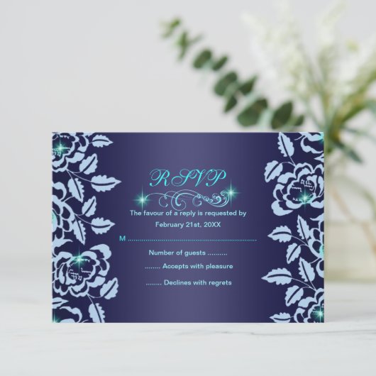 Princess Blue Rose Sweet16 RSVP Card (Stehend Vorderseite)