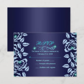 Princess Blue Rose Sweet16 RSVP Card Karte (Vorne/Hinten)