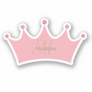 Princess Blush Pink Gold Crown Tiara Monogram Aufkleber