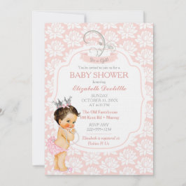 Princess Blush Pink & Silver Baby Girl Einladung