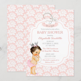 Princess Blush Pink & Silver Baby Girl Einladung