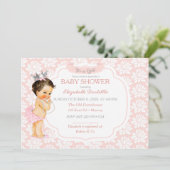 Princess Blush Pink & Silver Baby Girl Einladung (Stehend Vorderseite)