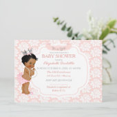 Princess Blush Pink & Silver Baby Girl Einladung (Stehend Vorderseite)