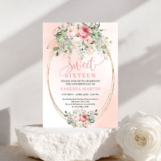 Princess Blush Rose Gold Sweet 16 Birthday Invite Einladung