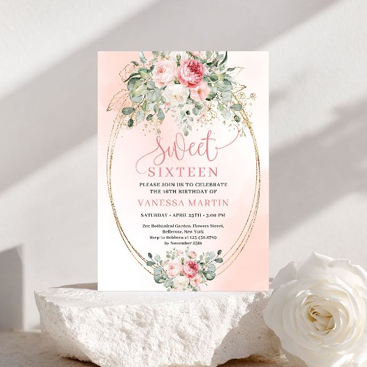Princess Blush Rose Gold Sweet 16 Birthday Invite Einladung