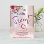 Princess Boho floral Girly Rose Goldglitterie Einladung (Stehend Vorderseite)