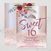 Princess Boho floral Girly Rose Goldglitterie Einladung (Vorne/Hinten)