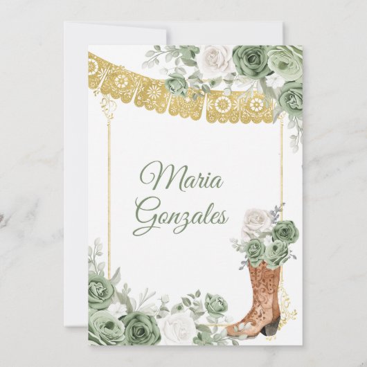 Princess Boot Sage Green Quinceañera Einladung (Rückseite)