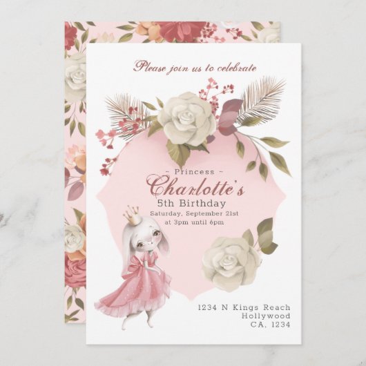 Princess Bunny Rabbit Personalisierte Geburtstagsp Einladung (Vorne/Hinten)