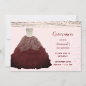Princess Burgundy Gown String Lights Quinceanera Einladung (Vorderseite)