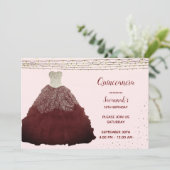 Princess Burgundy Gown String Lights Quinceanera Einladung (Stehend Vorderseite)