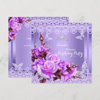 Princess Butterfly Lila Pink Rose Geburtstagsparte Einladung