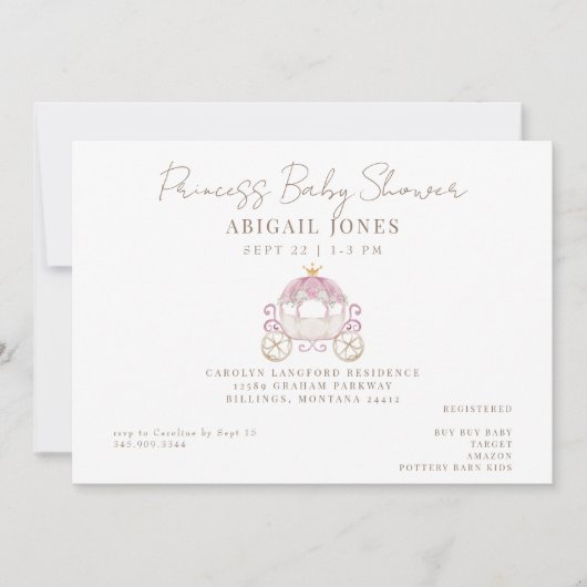 Princess Carriage Baby Dusche Einladung (Vorderseite)