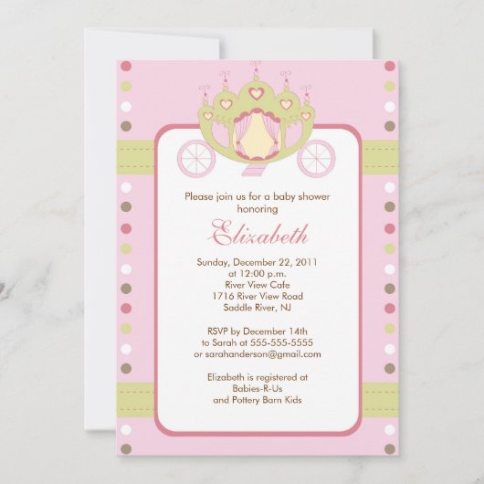 Princess Carriage Baby Shower Einladung (Vorderseite)
