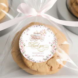 Princess Carriage Birthday Balloons Rosa und Gold Runder Aufkleber