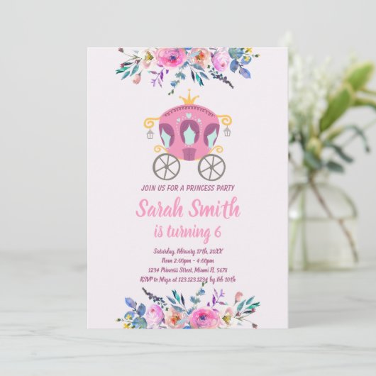 Princess Carriage Birthday Einladung (Stehend Vorderseite)