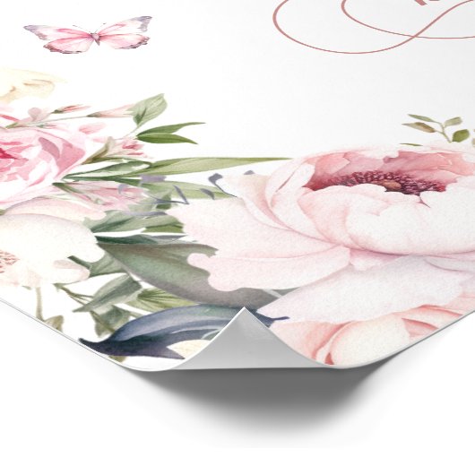 Princess Carriage Blush Bloral Baby Dusche Willkom Poster (Ecke)