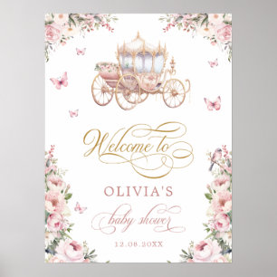 Princess Carriage Blush Bloral Baby Dusche Willkom Poster