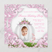 Princess Carriage Foto Birthday Party White Einladung (Vorne/Hinten)