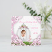 Princess Carriage Foto Birthday Party White Einladung (Stehend Vorderseite)