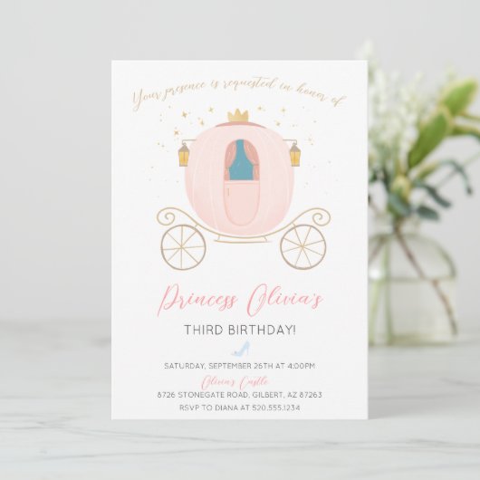 Princess Carriage Girl Birthday Einladung (Stehend Vorderseite)