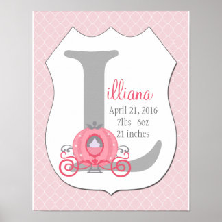 Princess Carriage Initial Birth Stats Art Print Poster