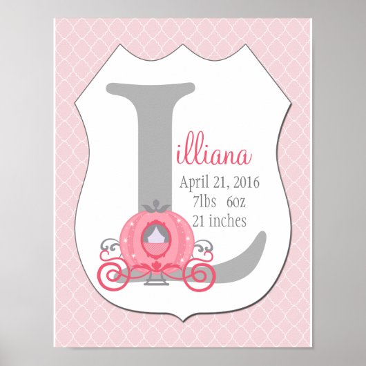 Princess Carriage Initial Birth Stats Art Print Poster (Vorne)