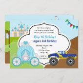 Princess Carriage & Monster Truck Gemeinsamer Gebu Einladung (Vorne/Hinten)