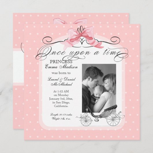 Princess Carriage Pink Ribbon Foto Baby Girl Ankündigung (Vorne/Hinten)