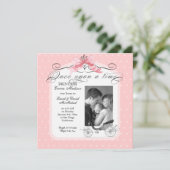 Princess Carriage Pink Ribbon Foto Baby Girl Ankündigung (Stehend Vorderseite)