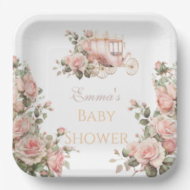 Princess Carriage Vintag Pink Roses Baby Dusche Pappteller