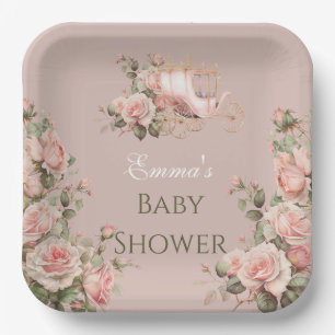 Princess Carriage Vintag Pink Roses Baby Dusche Pappteller