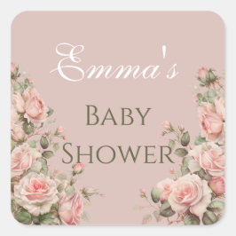 Princess Carriage Vintag Pink Roses Baby Dusche Quadratischer Aufkleber