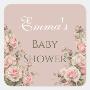 Princess Carriage Vintag Pink Roses Baby Dusche Quadratischer Aufkleber