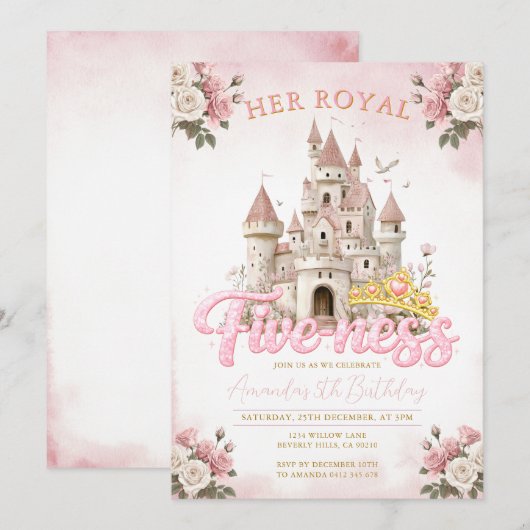 Princess Castle 5th Birthday Five-ness Royal  Einladung (Vorne/Hinten)