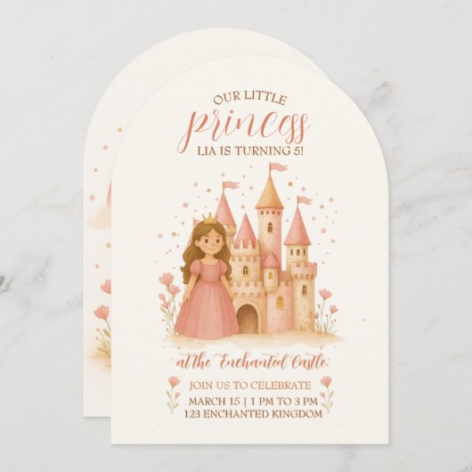 Princess Castle Birthday Invitation  Einladung (Vorne/Hinten)