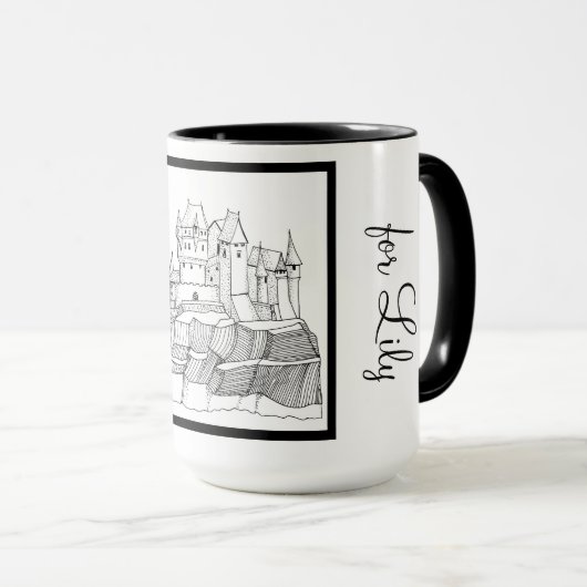 Princess Castle Black and White Ringer 15oz Tasse (VorderseiteRechts)
