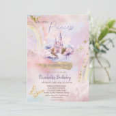 Princess Castle Butterfly Rainbow Birthday Einladung (Stehend Vorderseite)