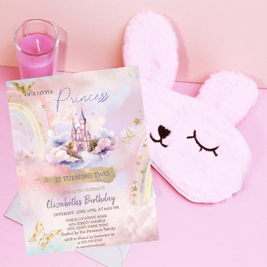 Princess Castle Butterfly Rainbow Birthday Einladung