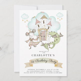 Princess Castle Dragon Gir1 zum Geburtstag Einladung