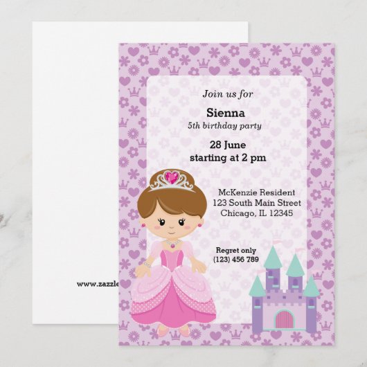 Princess & Castle Einladung (Vorne/Hinten)
