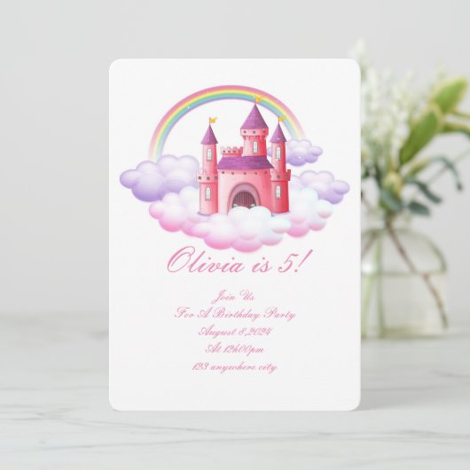 PRINCESS CASTLE FARBIG GEBURTSTAG EINLADUNG (Stehend Vorderseite)