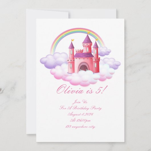 PRINCESS CASTLE FARBIGE GEBURTSTAGEINLADUNG SAVE THE DATE (Vorderseite)