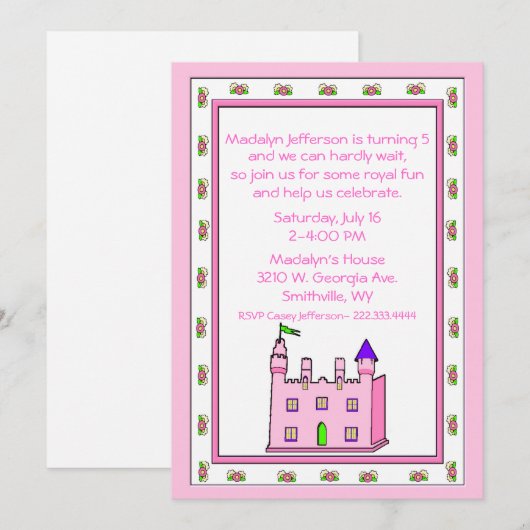 Princess Castle Geburtstagsparty Einladung (Vorne/Hinten)