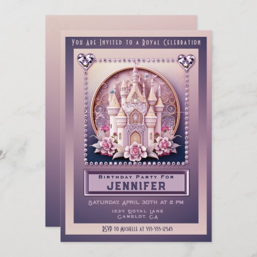 Princess Castle Geburtstagsparty Einladung (Vorne/Hinten)