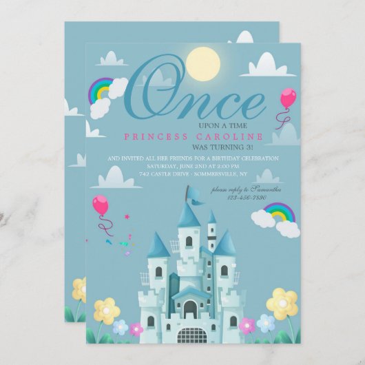 Princess Castle Geburtstagsparty Einladung (Vorne/Hinten)